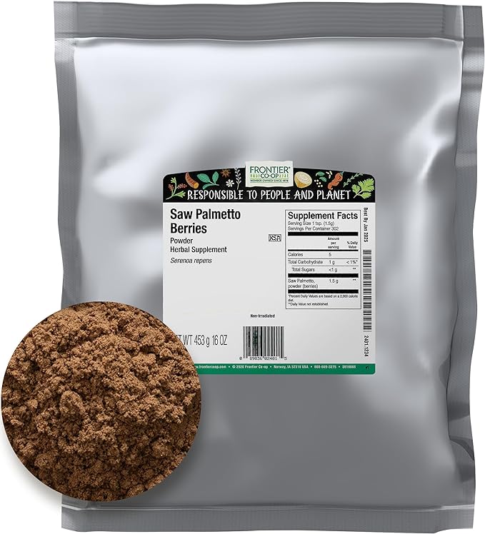 Frontier Co-op Saw Palmetto Berries Powder, Kosher | 1 lb. Bulk Bag | Serenoa repens (W. Bartram) Small