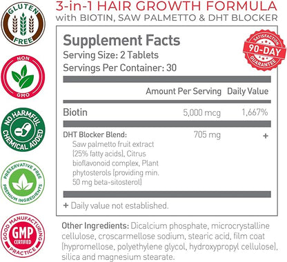 iRestore 3-in-1 Hair Growth Supplement with Biotin, DHT Blocker, Saw Palmetto, and Other Extracts (60 Count) – 3 Pack