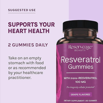 Reserveage Beauty- Resveratrol Gummies 100 mg, Antioxidant Supplement for Heart Health, Antioxidant Supplement Supports Healthy Aging, Vegan - 1 Pack