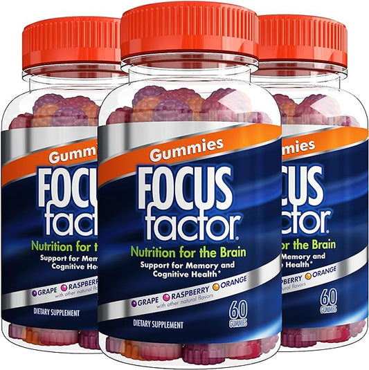 Focus Factor Nootropic Gummies - Memory Supplement for Brain, Phosphatidylserine, Bacopa, Huperzine A - 60 Count (3 Pack)