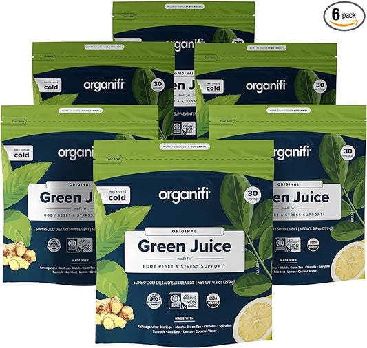 Organifi Green Juice - Organic Superfood Powder - 180-Day Supply - Organic Vegan Greens - Helps Decrease Cortisol - Provides Better Response to Stress - Supports Weight Control - Total Body Wellness