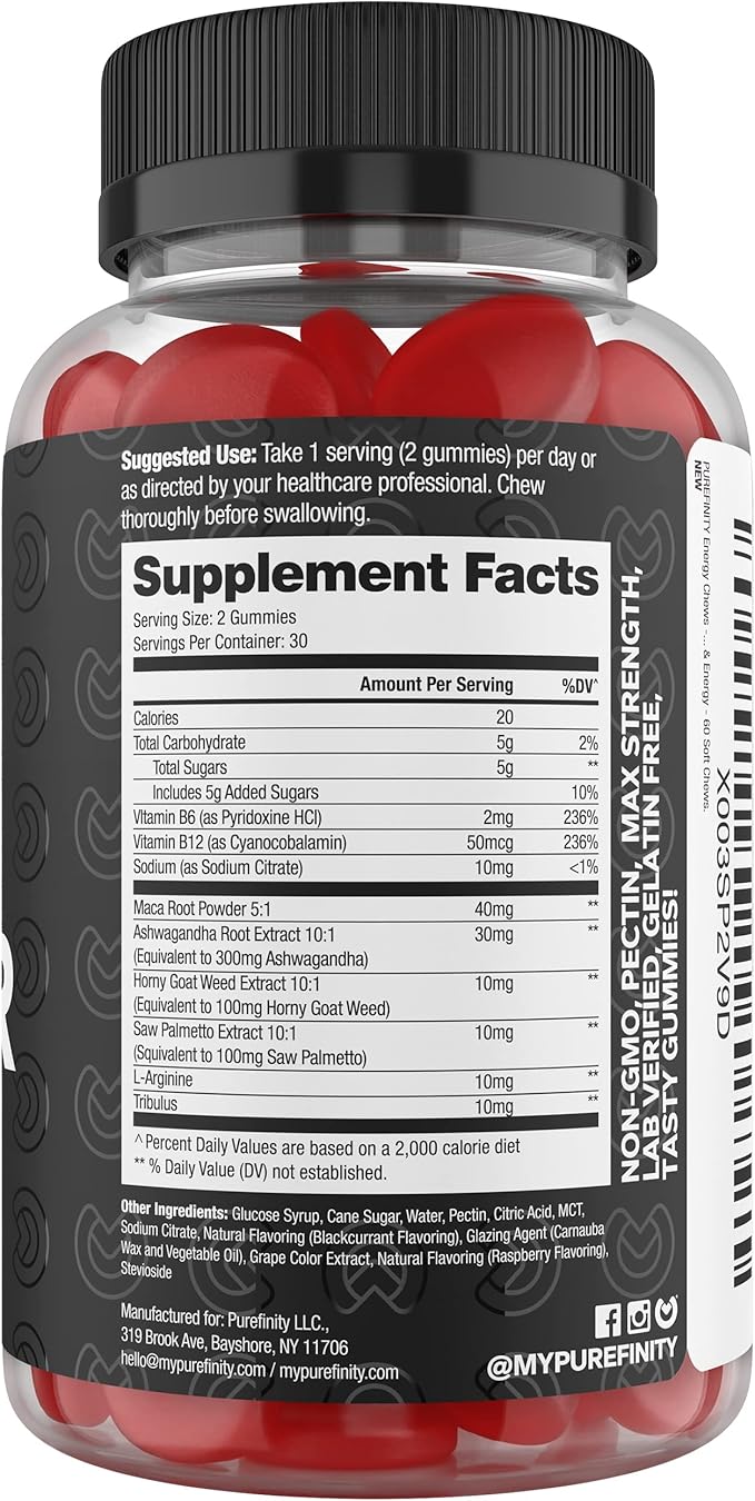 Testosterone Booster for Men – Male Performance Supplement with Horny Goat Weed for Men, L-Arginine, Maca Root, Saw Palmetto & Tribulus – Boost Vitality, Strength & Energy - 60 Gummies