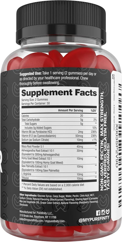 Testosterone Booster for Men – Male Performance Supplement with Horny Goat Weed for Men, L-Arginine, Maca Root, Saw Palmetto & Tribulus – Boost Vitality, Strength & Energy - 60 Gummies