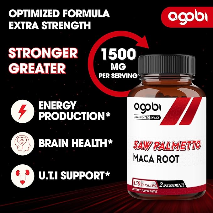 agobi 1500mg Saw Palmetto Supplement with Maca Root - High Extract Support for Hair Health, Restful Mood, Immune System & Energy Production - 150 Veggie Capsules