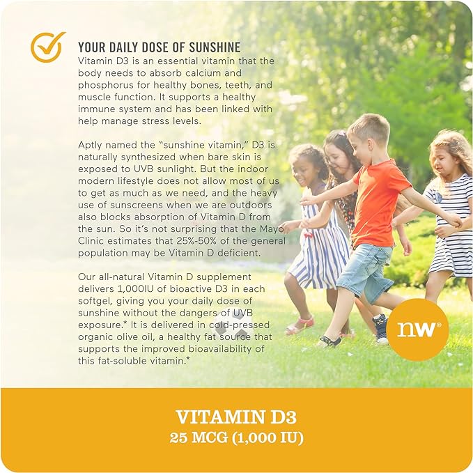 NatureWise Vitamin D3 1000iu (25 mcg) Healthy Muscle Function, and Immune Support, Non-GMO, Gluten Free in Cold-Pressed Olive Oil, Packaging Vary (Mini Softgel), 90 Count