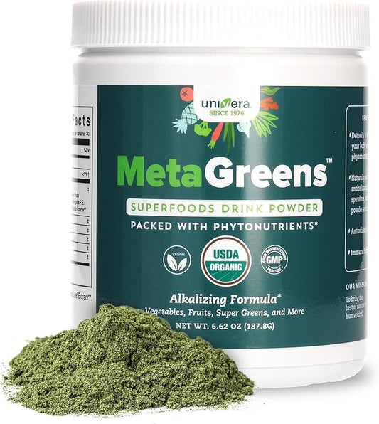 Univera Metagreens, Green Superfoods Blend Powder, Smoothie Mix with Organic Spirulina, Vital Antioxidants, Alkalize, Detoxify, Vegan, Non-GMO, 30-Day Supply.