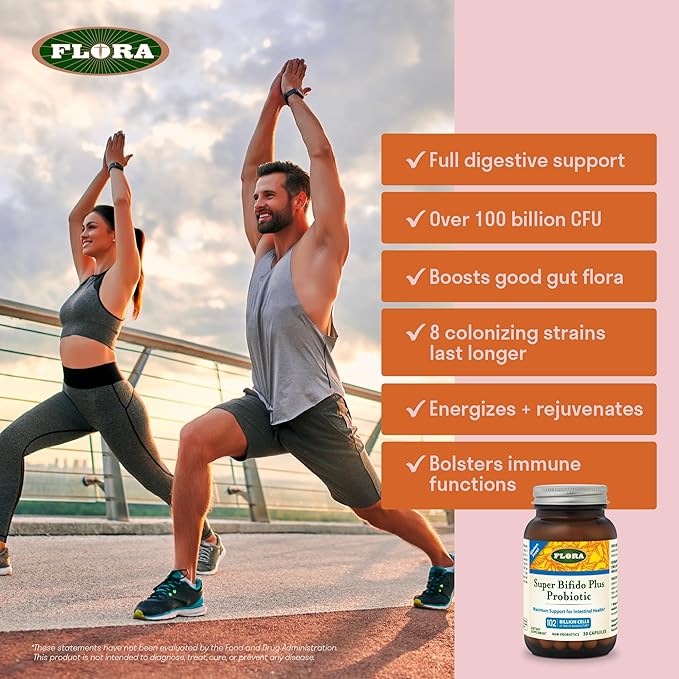 Flora Super Bifido Plus 102 Billion CFU, Raw Probiotics for Men & Women, Bifidobacterium, Lactobacillus, Digestion, IBS, Immune System, Gut Balance Supplements - 30 Vegetarian Capsules