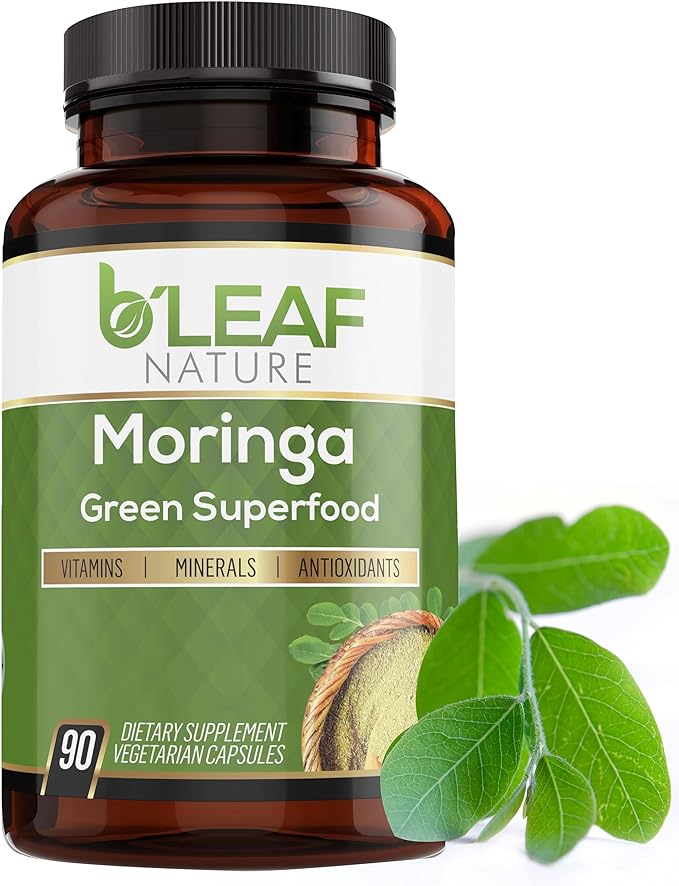 B’Leaf Nature Pure Organic Moringa Oleifera Leaf Powder Capsules 1000mg - Immune System & Energy Booster - Vegetarian Supplement for Healthy Living - 90 Capsules