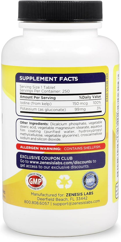 Potassium Gluconate 99mg + 150mcg Iodine from Kelp Bulk (250 Tablets/Bottle)