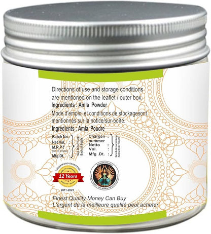 Pure Amla Powder (Indian Gooseberry) Emblica Officinalis Organic Certified 100% Natural Therapeutic Grade 100gm (3.5 oz)