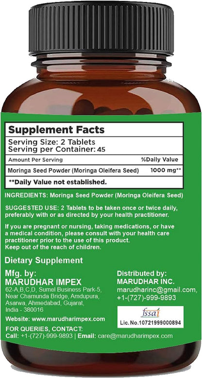 Moringa Seed Tablets by mi Nature | 90 Tablets, 1000 mg| 45 Days Supply| Moringa | Vegan | Moringa Seed | from India