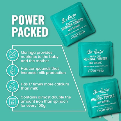 Go-Lacta® Super Moringa Powder: Boost Breast Milk Naturally! 30 3g Packets of Pure Organic Moringa - Perfect for Moms, 100% Vegan