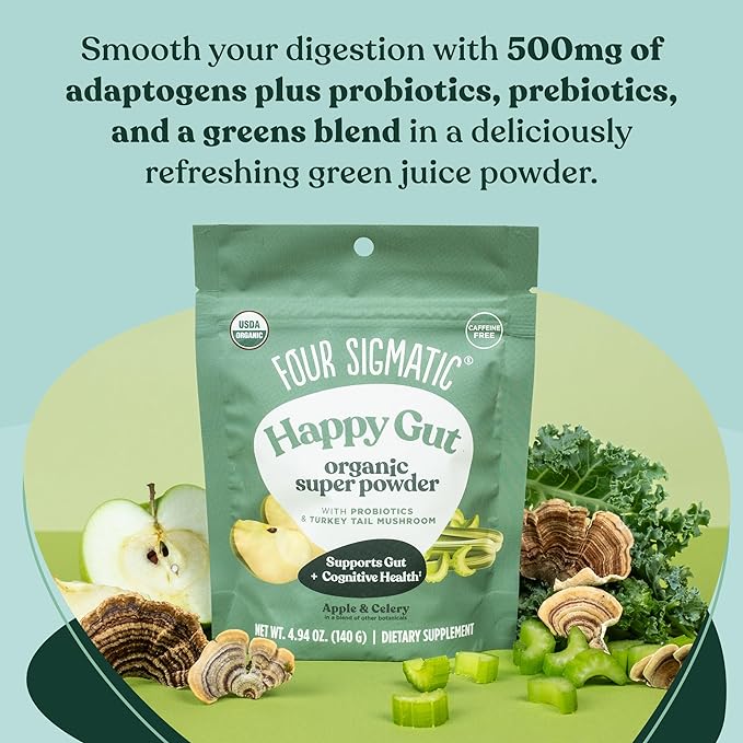 Four Sigmatic Organic Greens Powder | Greens Superfood Powder | Greens with Probiotics & Prebiotics | Organic Super Greens Powder with Organic Moringa Powder, Chaga & Turkey Tail | (4.94 oz.)