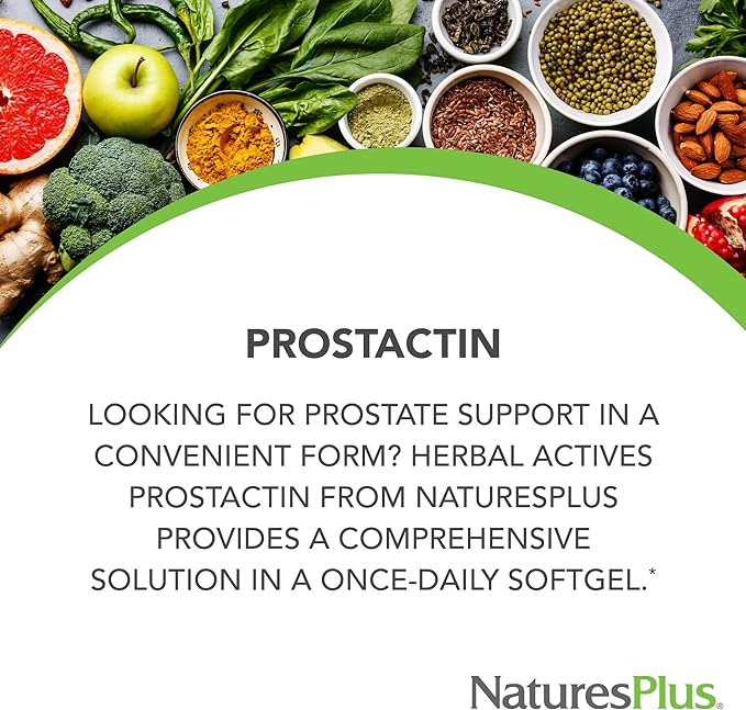 Natures Plus Herbal Actives ProstActin - 200 iu Vitamin E, 60 Softgels - Healthy Prostate Gland Support, with Saw Palmetto, Pygeum & Pumpkin Seed Oil - Gluten-Free - 30 Servings