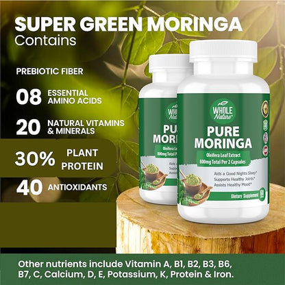 Moringa Capsules, 800mg Organic Moringa Oleifera Leaves Powder Superfood Greens Pure Moringa Pills is A Vegan, Non-GMO Energy Increase and Keep Healty Supplement (2)