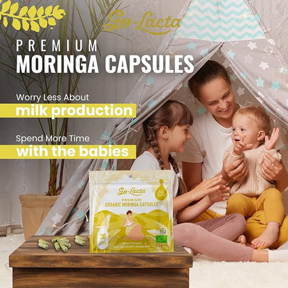 Go-Lacta® 100% Organic Moringa Capsules for Breastfeeding Moms - 30 Capsules - Pure Premium Postnatal Vitamins - Breastfeeding Supplements to Increase Milk Supply - Postpartum Vitamins for Women