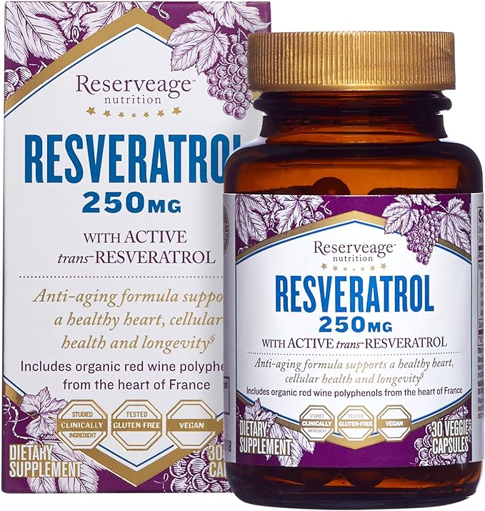 Reserveage Beauty, Resveratrol 250 mg, Antioxidant Supplement for Heart and Cellular Health, Supports Healthy Aging and Immune System, Paleo, Keto, 30 Capsules