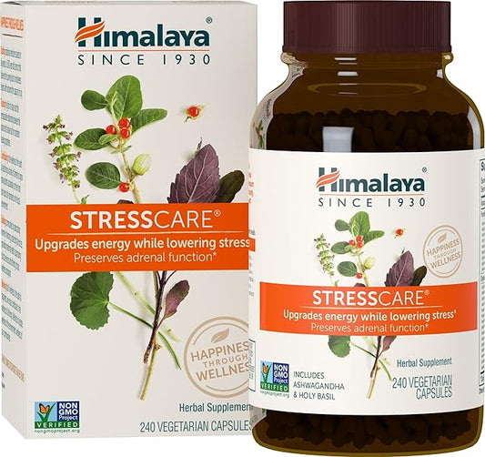 Himalaya StressCare Herbal Supplement, Supports Stress Relief, Energy Support, Relaxation, Occasional Sleeplessness, Ashwagandha, Holy Basil/Tulsi, Gotu Kola, Non-GMO, Vegetarian, 240 Capsules