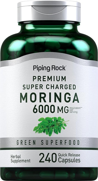 Piping Rock Moringa Oleifera Capsules 6000mg | 240 Count | Leaf Concentrated Extract | Herbal Supplement | Non-GMO, Gluten Free