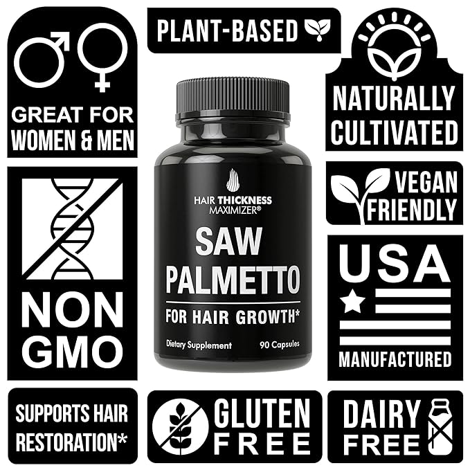 Saw Palmetto For Women and Men Hair Loss. Extra Strength Vitamin Treatment Designed For Thicker, Stronger Hair Growth and Less Shedding. DHT Blocker Capsules Powder Supplement. 1200 mg 3 Pill Serving