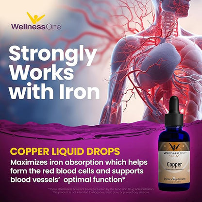 Liquid Copper Supplements - Immune Support Copper Sulfate Also Great for Joint, Nerve & Bone Health - Copper Supplement Drops Maximizes Iron Absorption for Kids, Men & Women - 1.67 fl oz