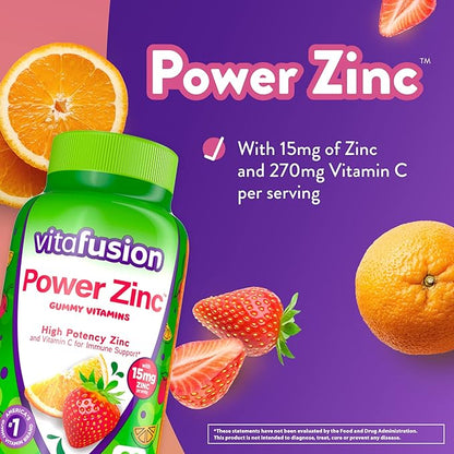 Vitafusion Extra Strength Vitamin D3 Gummy 120 Count and Power Zinc Gummy Vitamins 90 Count Strawberry Flavored Bone Immune Support