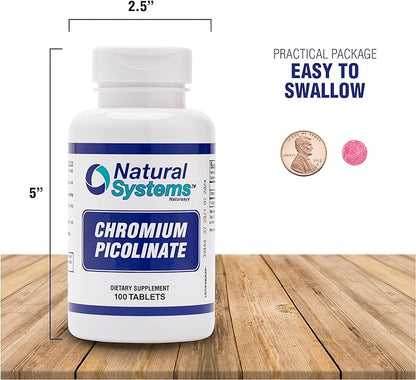 Chromium Picolinate 200 Mcg 100 Tablets by Natural Systems - Chromium Supplements for Active Lifestyle - Excellent Absorption Chromium Supplement - Non Sugar Chromium Capsules