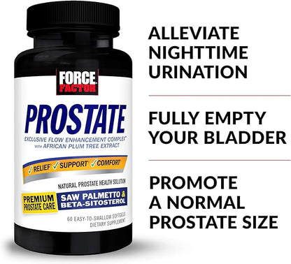 Force Factor Prostate Saw Palmetto and Beta Sitosterol Supplement for Men, Prostate Health/Size Support, Urinary Relief, Bladder Control, Reduce Nighttime Urination, 60 Softgels