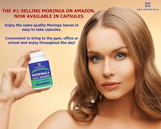 Zen Principle Organic Moringa Oleifera. Ultra-Premium. Provides an All Natural Energy Boost and Multi-Vitamin. A Raw Superfood, Vegan, No GMO and Gluten Free. 180 Capsules.