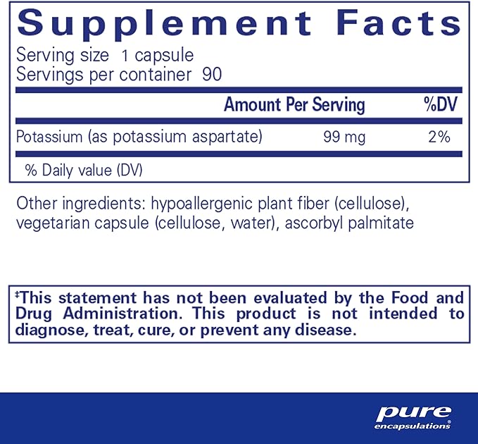 Pure Encapsulations Potassium (Aspartate) | Hypoallergenic Supplement to Support Nerves, Muscles, Blood Flow, and Cardiovascular Health | 90 Capsules