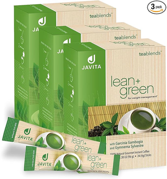 Javita Lean + Green, Premium, 100% Japanese Green Tea, Garcinia Cambogia (as Super Citrimax) & Gymnema Sylvestre, for Weight Management, Appetite Control 24 ct - 3 Boxes