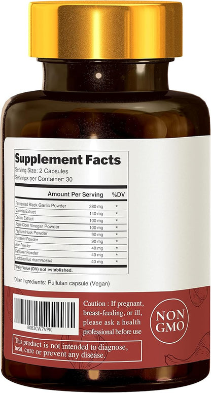 HOMTIEM 2-in-1 Black Garlic Extract Fiber 920mg 60 Capsule, High S-Allyl cysteine(SAC) Double Benefits to Enhance Your Digestive Health, Gut Health, Skin Health and Powerful Antioxidant Support