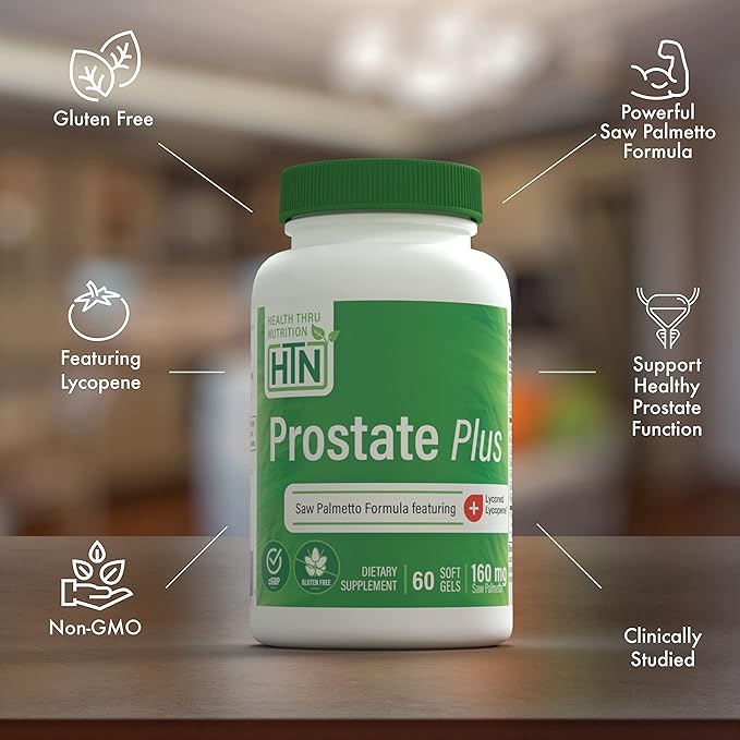 Health Thru Nutrition Prostate Plus with Saw Palmetto Extract, Lycopene as Lycored, Plant Sterols, Selenium, Zinc and Pumpkin Seed | Complete Prostate Support | Non-GMO & Gluten Free (Pack of 60)