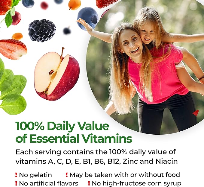 Vita Fruits and Veggies Supplements, Multivitamin Fruit and Vegetable Gummies, 25 Fruits and Vegetables, Watermelon and Apple Flavors, Vegan, Non-GMO, 60 Count