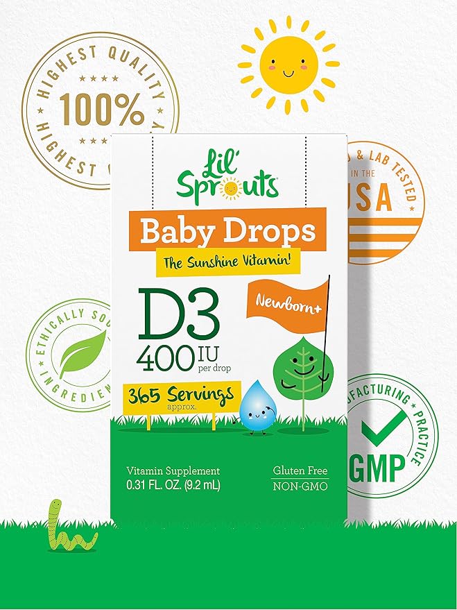 Carlyle Baby Vitamin D3 400 IU Liquid Drops .31oz (9.2 mL) 1 Year Supply (365 Servings) Vegetarian, Non-GMO, and Gluten Free by Lil' Sprouts