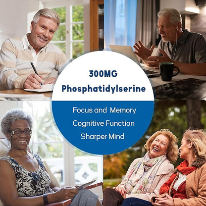 Sugar Free Phosphatidylserine Supplement 300mg, 10 in 1 Formula w/Bacopa Monnieri, Omega 3, Huperzine A for Memory, Focus & Cognition, Brain Gummies for Adults & Elderly (60 Counts (2 Pack))