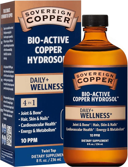 Bio-Active Copper Hydrosol, Daily+ 4-in-1 Wellness Supplement for Joint and Bone*, Hair, Skin and Nails*, Cardiovascular Health* and Energy and Metabolism Support*, 8oz