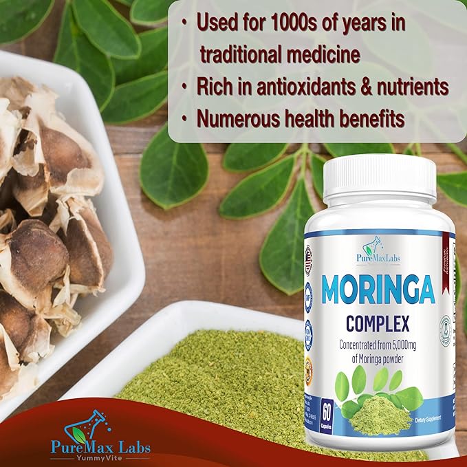 Moringa Capsules - Concentrated Complex of Moringa Leaf & Moringa Seed from 5000mg of Moringa Powder, Super antioxidant, 60 Capsules