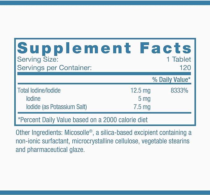 Iodoral 12.5 mg - Original High Potency Lugol Solution Iodine Nutritional Supplement - Energy and Thyroid Support - 120 Tablets