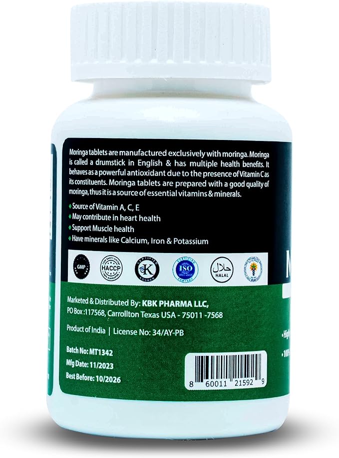 Moringa Tablets - 90 Count, Extracted from Moringa Plant, Supports Antioxidant Health and Overall Well-Being - 500mg, Vegan, Gluten-Free Supplement, Free from Additives