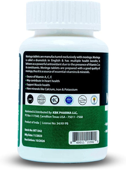 Moringa Tablets - 90 Count, Extracted from Moringa Plant, Supports Antioxidant Health and Overall Well-Being - 500mg, Vegan, Gluten-Free Supplement, Free from Additives