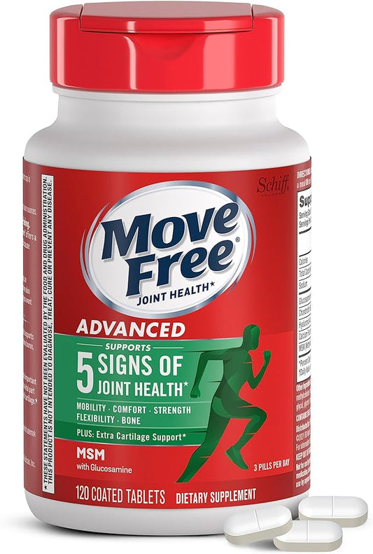 Move Free Advanced Glucosamine Chondroitin MSM Joint Support Supplement, Supports Mobility Comfort Strength Flexibility & Bone - 120 Tablets (40 servings)*