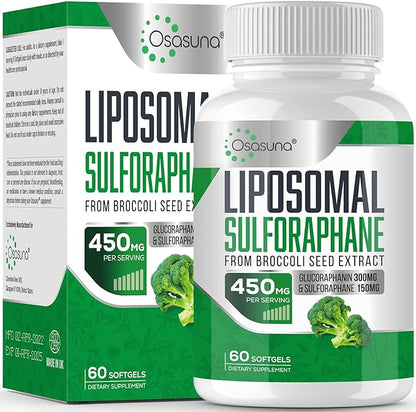 Liposomal Sulforaphane 450MG, Maximum Absorption, Glucoraphanin with Myrosinase, Antioxidant Supplement from Broccoli Seed Extract, 60 Softgels (2 Months Supply)