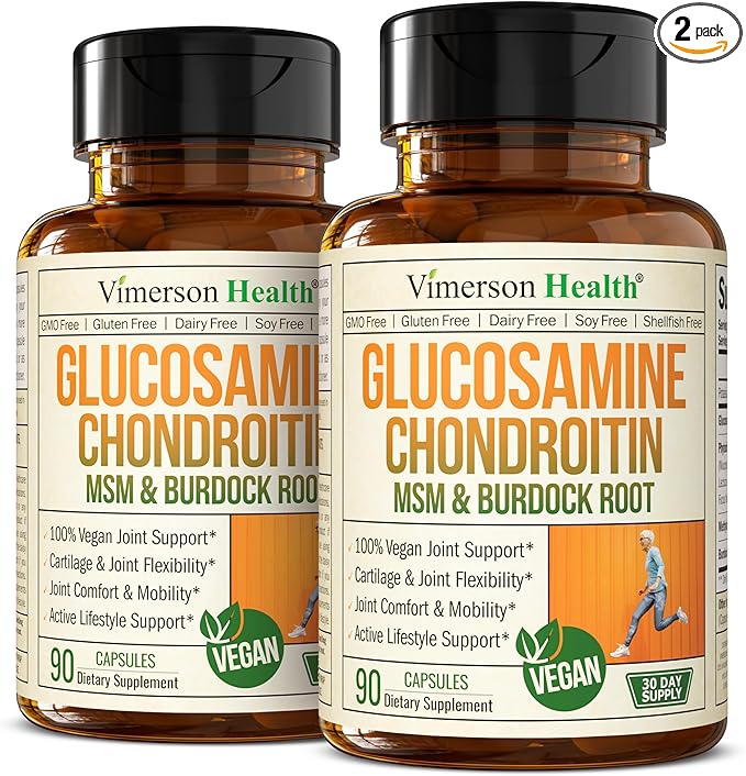 Vegan Glucosamine Chondroitin, Phytodroitin MSM Supplement Capsules. Joint Support Supplement without Shellfish. 100% Vegan, Non-GMO & Plant-Based. Knees, Joint Health & Inflammation Balance. 2 Pack