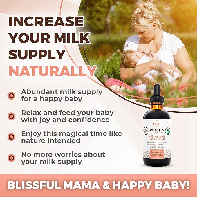 Milk Aplenty Lactation Supplement: Boost Your Milk Supply Naturally! Certified Organic Breastfeeding Supplement to Increase Breast Milk Supply. Fenugreek Free, All Natural, Non-GMO, Vegan (3 Oz)