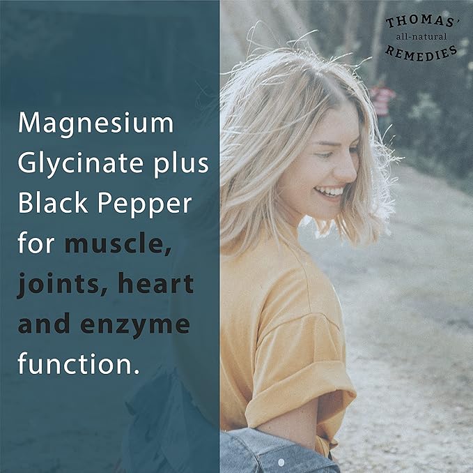 Thomas' all-natural Remedies Magnesium Glycinate Supplements, High Absorption, Dietary Supplements for Muscle and Bone Support, Non-GMO, No Fillers, 60 Vegan Capsules