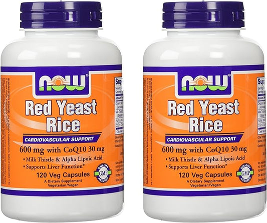 NOW Foods 600mg Red Yeast Rice & 30mg Coq10, 120 caps (pack of 2)