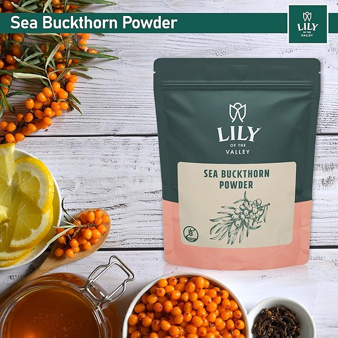 Lily of the Valley Sea Buckthorn Powder - Rhamnus Cathartica - No Added Sugar - Tart Berry Taste - Vegan & Gluten-Free - Packed in Resealable Pouch (4oz, 113g)