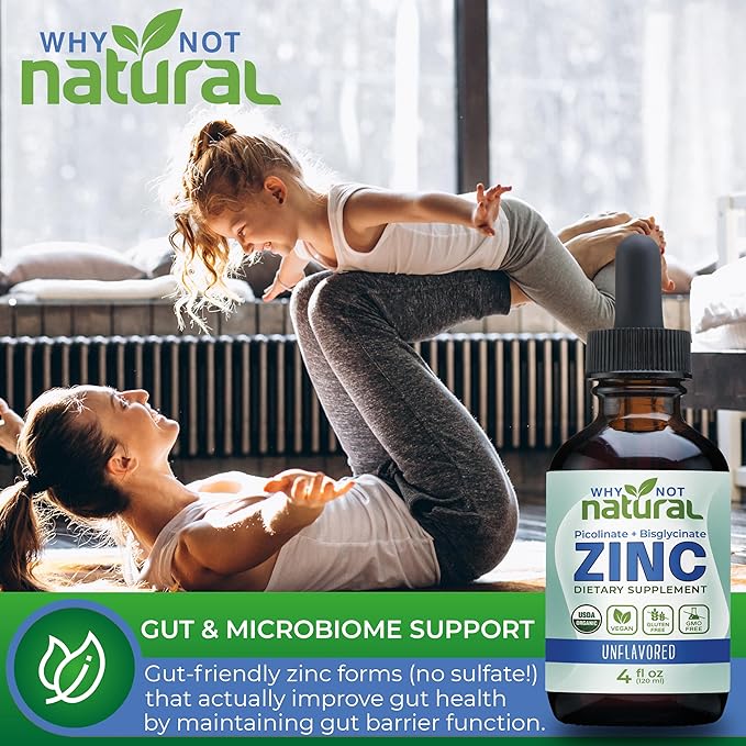 Organic Liquid Zinc Drops Supplement with Zinc Picolinate and Bisglycinate 4 fl, USDA Organic, Gluten-Free, Vegan and GMO-Free (Unflavored)