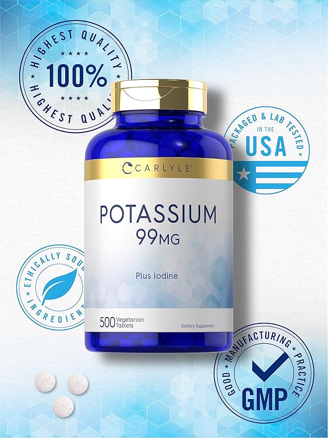 Carlyle Potassium 99mg | Plus Iodine | 500 Vegetarian Tablets | Non-GMO and Gluten Free Supplement